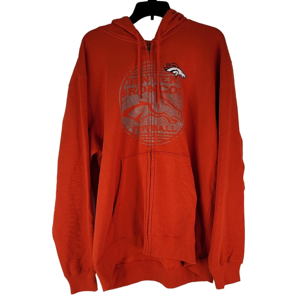 Majestic Denver Broncos Hoodie Sweatshirt Men's Sz XL Orange Hooded Pullover NFL